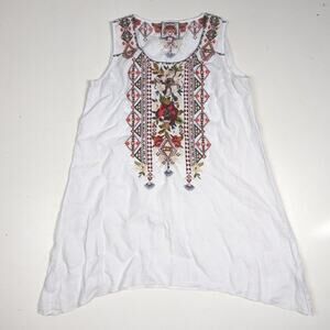 Johnny Was Beatrize Trapeze Tunic Womens Large White Linen Embroidered